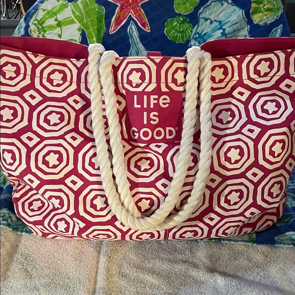 Life Is Good Hot Pink Geometric Rope-Handle Tote